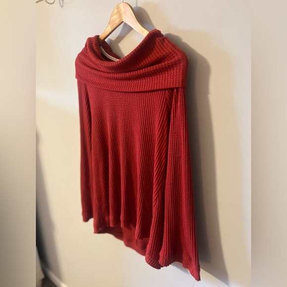 ANTHROPOLOGIE Meadow Rue RED LONG SLEEVE COWLED THERMAL TUNIC TOP Size Small - Picture 2 of 9
